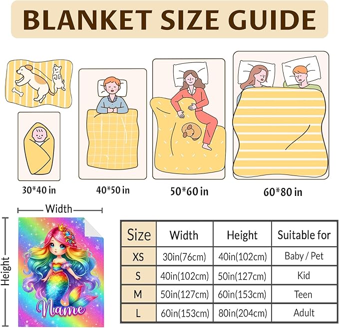 Mermaid Blankets Gift Custom Throw Blankets for Kids Girls 4-6, Personalized 40x50 Inches Small Soft Fuzzy Cute Mermaid Tail Accessories Throw Gifts for Travel Camp Cars Office All Seasons