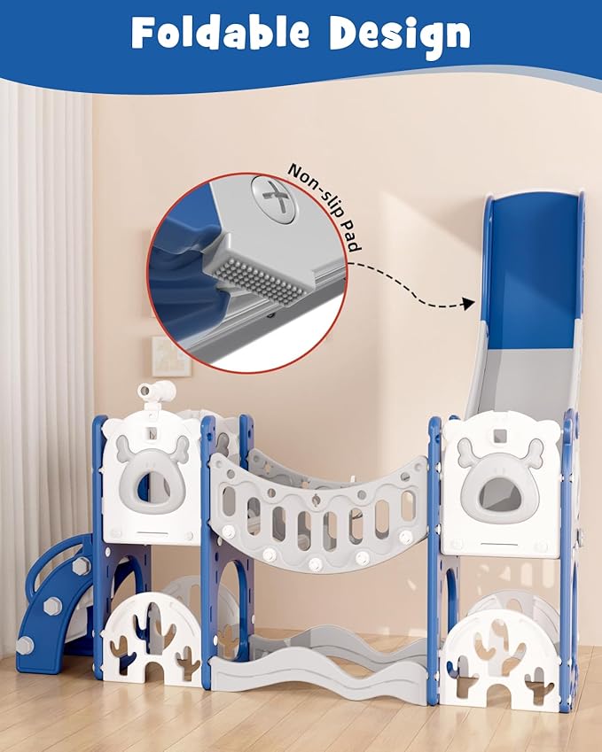 XJD Toddler Slide,11 in 1 Kids Slide for Toddlers 1-3, Toddler Climbing Toys,New Upgrade with Golf Set, Basketball Hoop for Indoor Outdoor Playset (Blue)