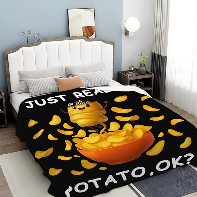 Potato Blanket for Women Girls, Potato Lovers Flannel Throw Blanket, Cozy Fleece Soft Stuff Food Blankets Gift for Kids Couch Sofa Bed 60" x 50"