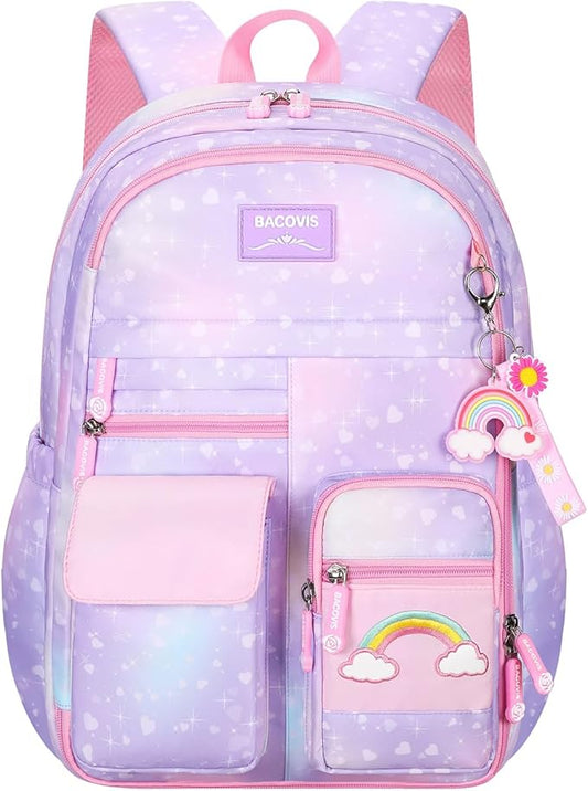 Girls Backpack,Backpacks for Girls,Kids Backpack with Compartments Elementary School Bag For Girls School Backpack(Purple)