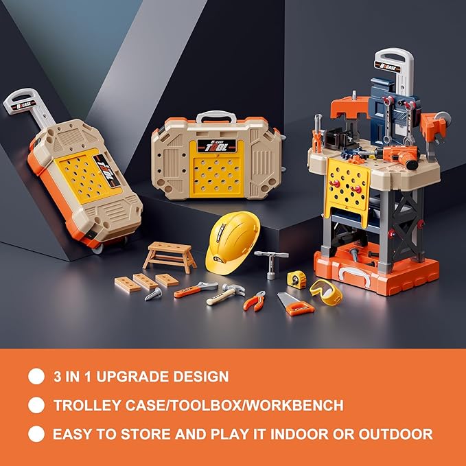 Kids Tool Bench - Kids Tool Set with Electric Toy Drill and Realistic Tools,78 Piece Toddler Tool Set Pretend Play for Toddlers 3-5,Boy Toys Age 5-6 Years Old