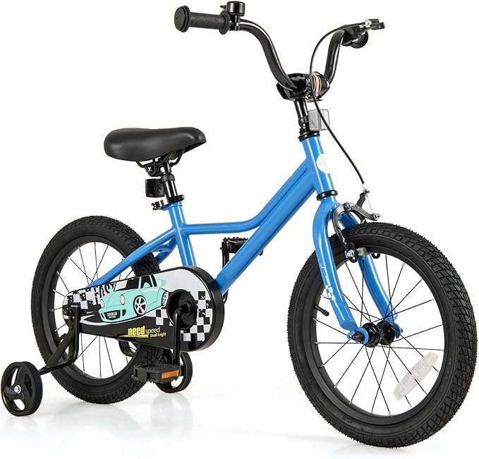 BABY JOY Kids Bike, 12 14 16 18 Inches Car Pattern Sporty Bicycle w/Removable Training Wheels, Hand & Coaster Brakes, Adjustable Seat & Handlebar, Girls Boys Bike
