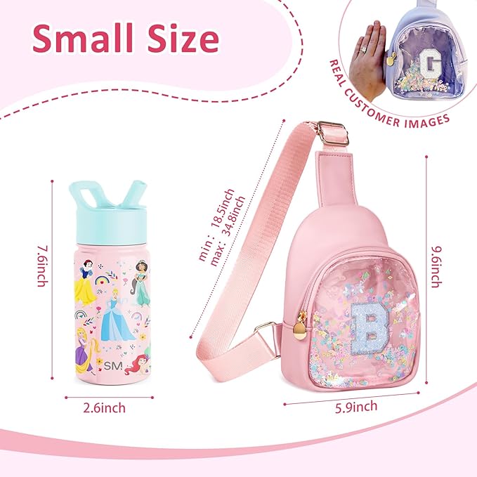 COSHAYSOO Pink Toddler Little Girls Purse 2 3 4 5 6 7 Year Old Kids Sling Bag Initial Crossbody Clear Pouch, Daily Phone Toys Small Stuff Items Things Holder Stylish Outfit Accessories Letter B