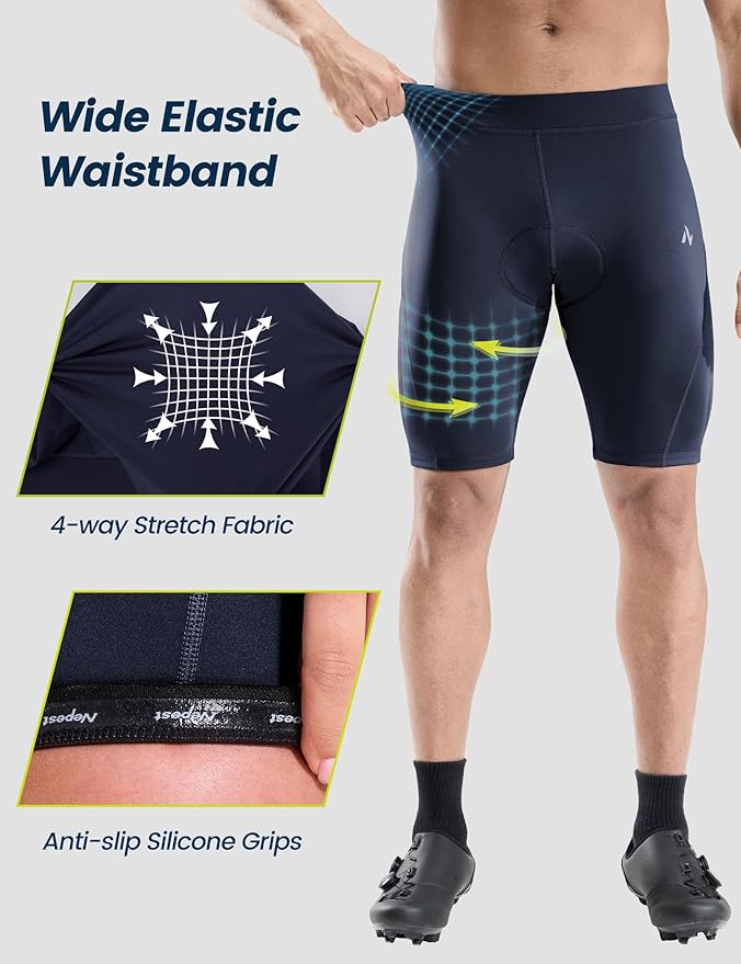 Nepest Men's Bike Shorts 4D Padded Cycling Road Biking Riding Biker Bicycle Mountain Cycle Shorts Zipper Pockets