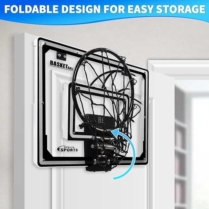 AOKESI Mini Basketball Hoop Indoor with Scorer and Batteries|Inside Basketball Hoop Over The Door with Colorful LED Lighting|Toy Basketball Gifts for Boys Girls Teens Adults, Black