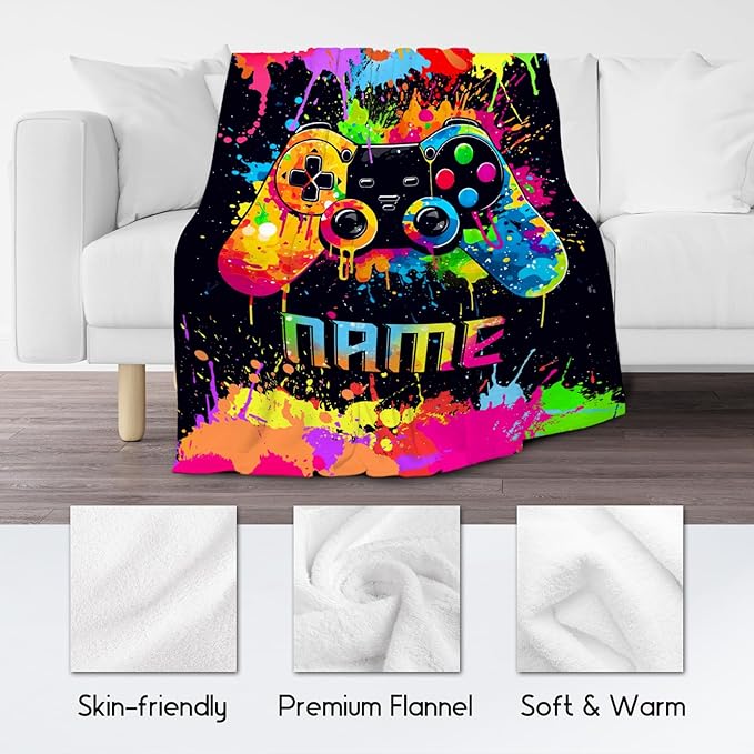 Boys Throw Blankets - Custom Gaming Gifts - 4 Sizes Cool Gamer Throw for Adults - Cozy Soft Fleece Blanket for Couch Bed