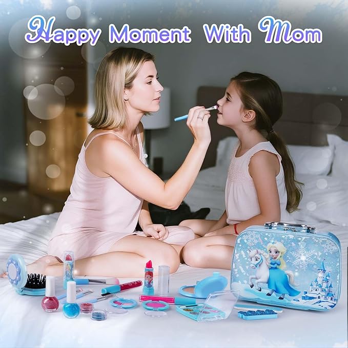 Kids Makeup Sets for Girls, Real Washable Make Up Kits Toys Toddler Children Princess Dress Up Birthday Toy for 3 4 5 6 7 8 9 10 11 12 Years (Blue)