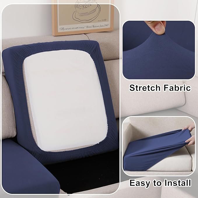 100% Waterproof Couch Cushion Covers Chair Seat Cover, Stretch Sofa Cushion Covers for Sectional Sofa, Reversible Furniture Protector Covers for Pets, Washable (Chair Cushion, Navy)