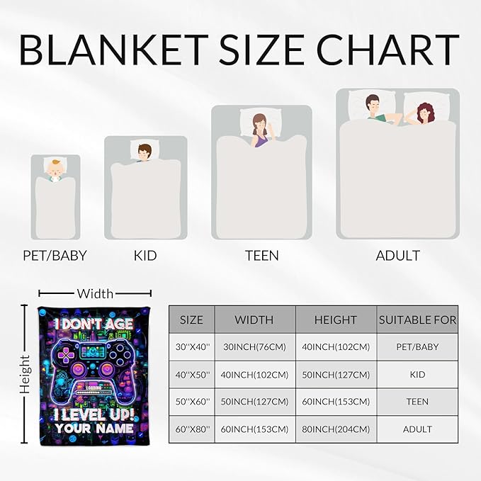 Personalized Gaming Blanket Gifts for Men - Plush Warm Black Gamer Throw Blanket - 60" x 80" Inches Twin Size for Bed - Cool Gamer Stuff