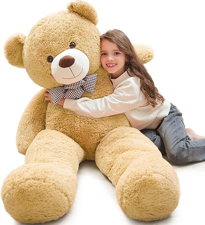 MorisMos Bow Tie Giant Teddy Bear, 55inch Large Big Teddy Bear Plush, Lifesize Stuffed Animals for Girlfriend, Boyfriend, Brown