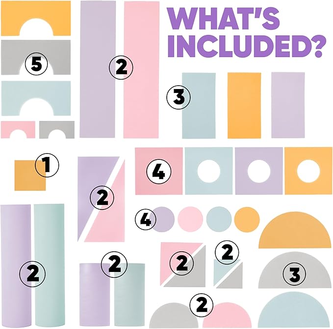 Set of 34 Jumbo Large Foam Blocks for Toddlers - Stacking Soft Blocks for Kids with Shapes & Colors Learning - Construction Building Preschool Toys - Giant Foam Bath Blocks for Toddlers 3-5 & above