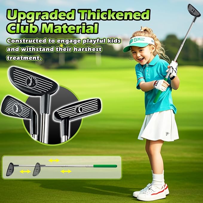 Upgraded Kids Toy Golf Set with Dinosaur Automatic Golf Returner, Led Light Up Night Golf Balls, 3 Clubs, Putting Mat, 3-8 Toddler Mini Golf Games, Indoor Outdoor Sports Toys for Boys Girls 3+