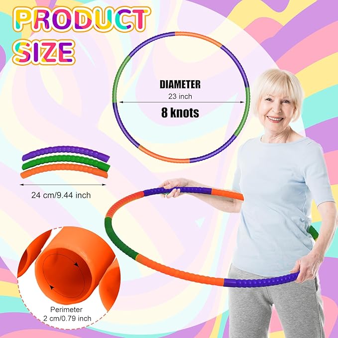 Sratte 12 Pcs Toy Hoop for Kid Detachable Adjustable Toy Hoop Colored Exercise Ring Plastic Circle for Kid Teen Gymnastics Equipment Require Self Assembly(28 Inch,Purple,Green,Orange)