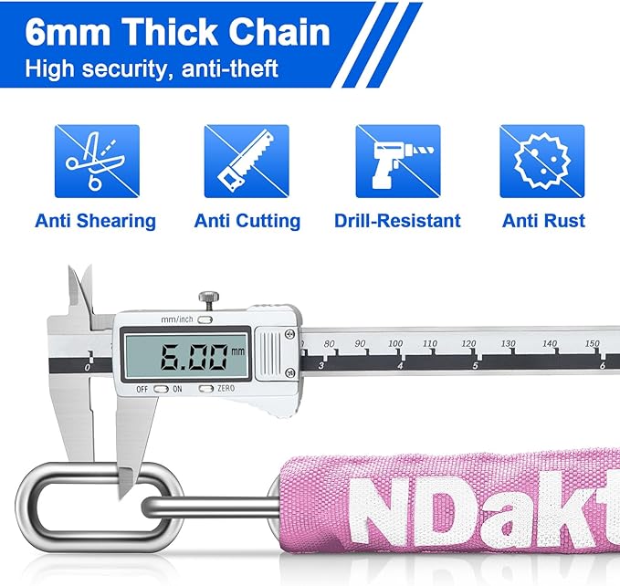 NDakter Bike Chain Lock, 5 Digit Combination Heavy Duty Anti Theft Bicycle Chain Lock,2.62/3.2/4.27/5/6Ft Long Security Resettable Bike Locks for Bike, Bicycle, Scooter, Door, Gate, Fence-4/6mm Thick