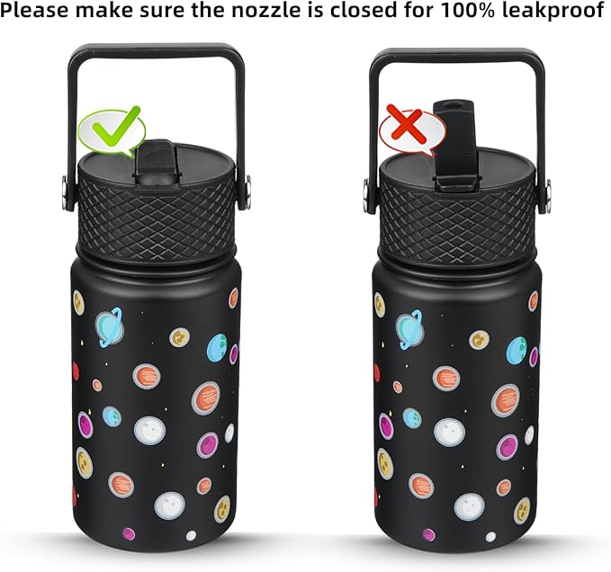 BJPKPK Water Bottle with Straw Lid, 15 oz Insulated Water Bottle, Stainless Steel Metal Water Bottles, Reusable Leak Proof BPA Free Thermo, Flask, Cups, Planets