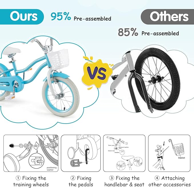 HONEY JOY Kids Bike, 12 14 16 18 20 Inch Toddler Bikes w/Training Wheels, Handbrake & Coaster Brake, Fully Enclosed Chain, Adjustable Handlebar & Seat, Kids Bicycle w/Basket, Girls Boys Bike 3-8