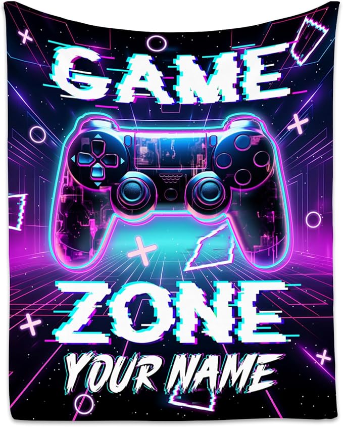 Personalized Gaming Blanket for Boys Men, Custom Gamer Gifts for Kids Teen, 30"x40" Flannel Blankets Gift Ideas for Bedroom, Soft Fuzzy Throws for Couch Office