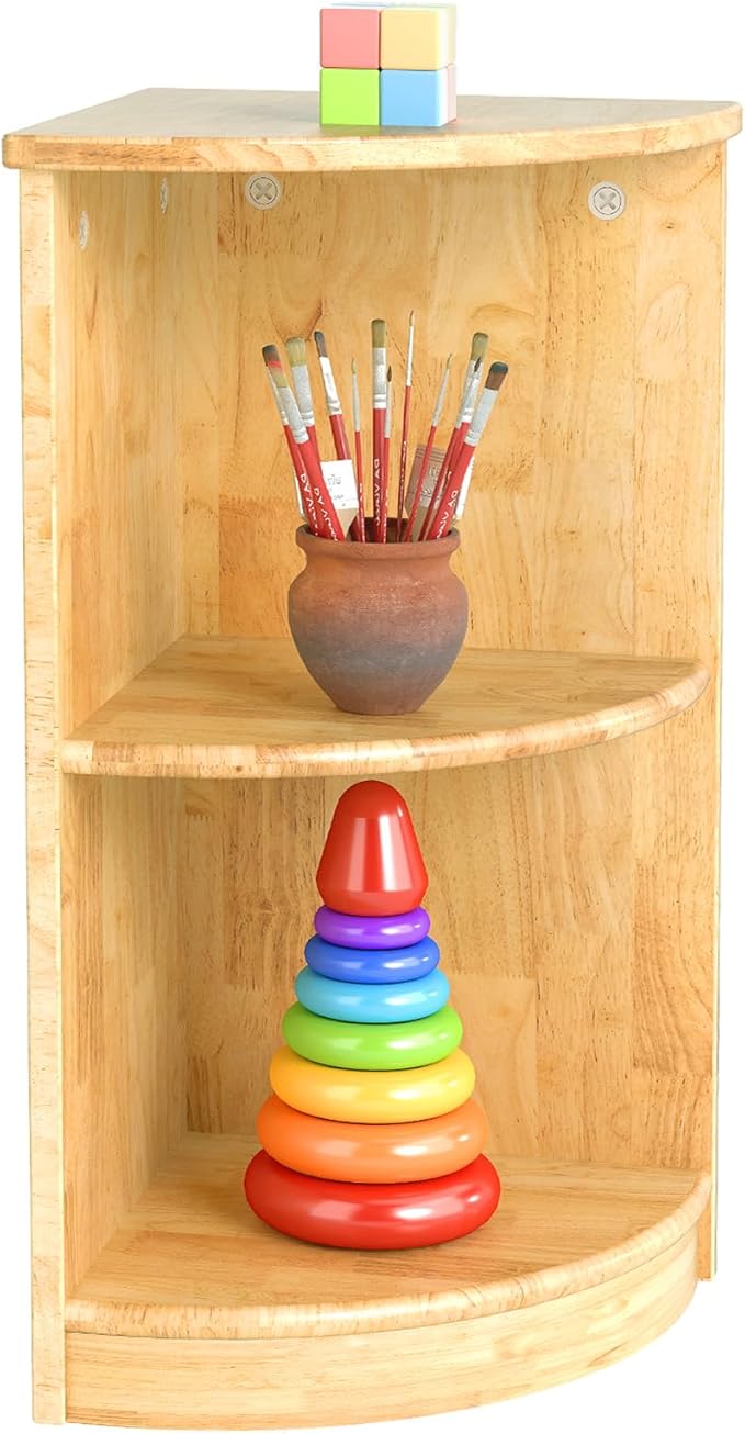 wingyz Rubber Wood Corner Cabinet, 2-Tier Montessori Shelf, 2 Shelf Bookcase Toy Storage Organizer, Montessori Bookshelf for Kids Rooms, Classroom, Playroom, Nursery, Daycare, Child-Safe