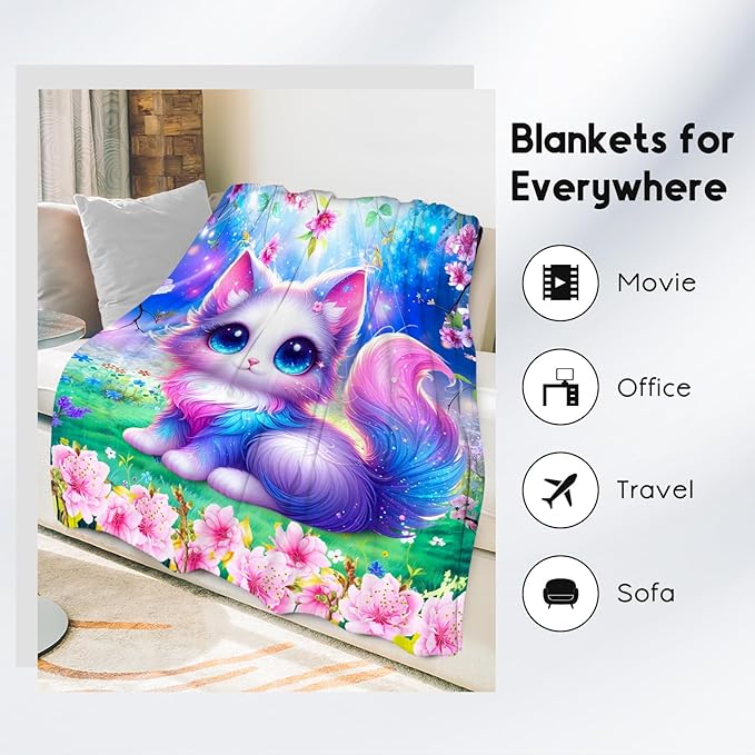 Blanket Gifts for Girls, Cat Blankets for Cat Lovers, Girls Throw Gifts, Cute Flannel Throw for Kid, 40"x50"