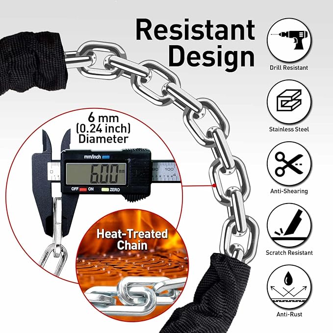 Bike Chain Lock Security 5 Digit Resettable Combination, 51.2 inches Heavy Duty Anti Theft Lock Chain for Bicycle, Motocycle, Scooter, Gate, Fence (Black-2PK, 4.2ft)