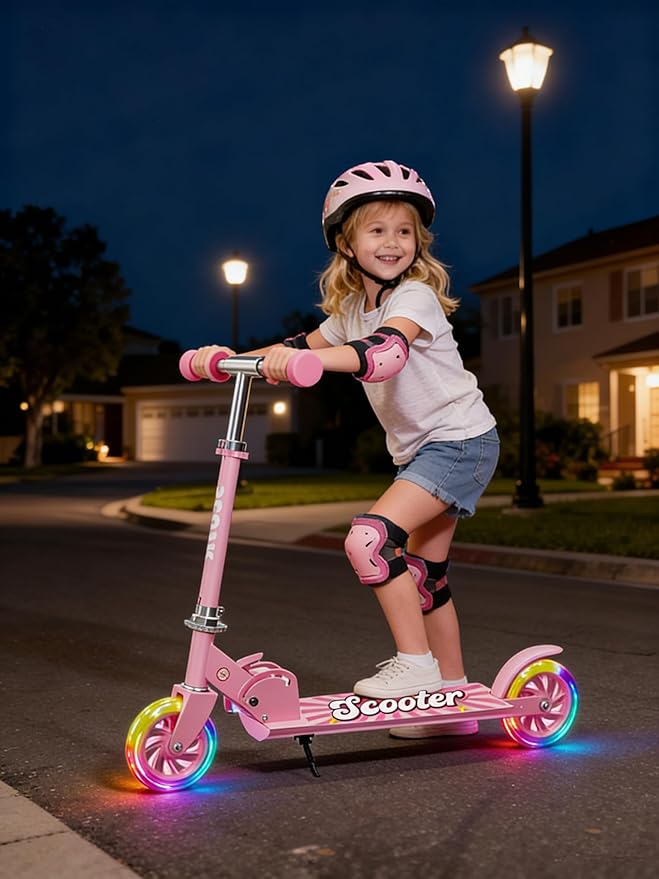 Scooter for Kids Ages 3+, 2 Wheels Kids Kick Scooter with Led Light Up & 3 Levels Adjustable, Lightweight Foldable for Boys&Girls