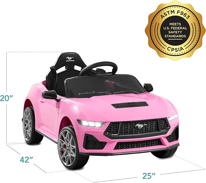 Best Choice Products Kids 12V Electric Ride On Car Officially Licensed Ford Mustang w/Parent Control, LED Lights, 2 Speeds, Bluetooth - Pink