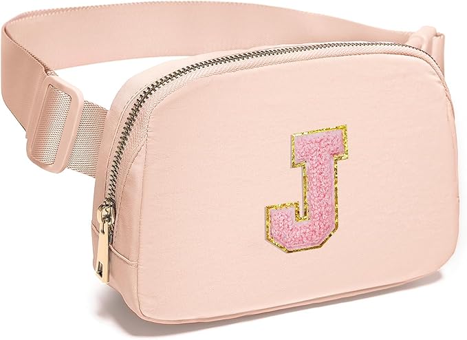 Gitus 6 7 8 9 10 Year Old Girl Gifts Belt Bag Fanny Pack Crossbody Bags with Initial Letter Patch Things for Teen Girls Easter Gifts for Girls Travel Essentials（Coral Pink-J）