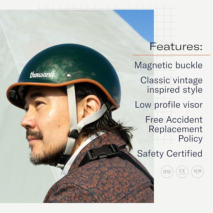 Thousand Heritage 2.0 Adult Bike Helmet; The Original Low Profile Retro Commuter Cycling Helmet Safety Certified for Bicycle Skateboard Skating Roller Skates; for Men & Women