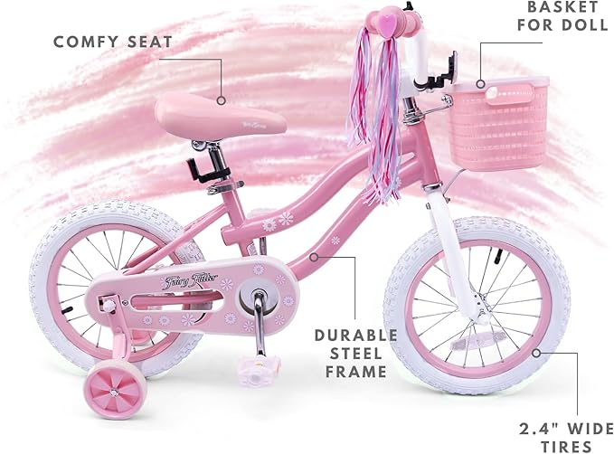 Girls Bike for Kids 2-5, Kids Bike with Training Wheels, Basket, Coaster Brake, Streamers, 12 14 16 inch Pink Pedal Bike for Kids, Birthday Gift