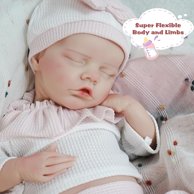 18.11 in Full Silicone Reborn Baby Dolls, 1:1 Lifelike Newborn Dolls Non Vinyl Realistic Reborn Toddler Dolls Boy Washable Sleeping Doll