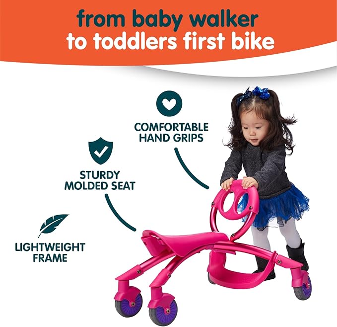 YBIKE Pewi Stroll – Indoor/Outdoor Walking Ride On Toy with Push Handle