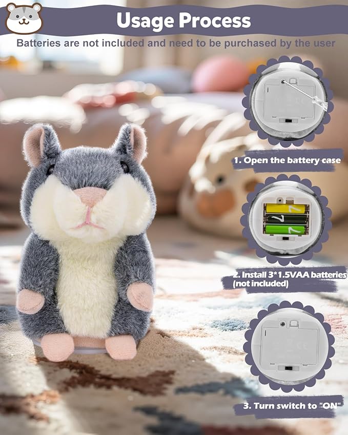 Ayeboovi Kids Toys Talking Hamster Repeats What You Say, Stuffed Animals for Toddler Kid Birthday Gift, Fun Interactive Plush Autism Toy for 3 4 5 Years Old Boys Girls