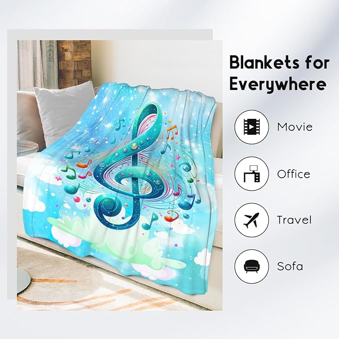 Music Blanket, Gifts for Music Lovers Girls Women, Kids Comfy Flannel Throw for Sofa Home Decor, 30"x40"