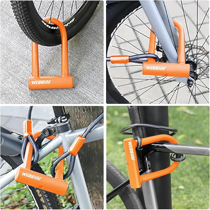 Bike Lock - Heavy Duty Anti Theft Bike U Lock with 5ft Security Steel Cable - 17mm Shackle Bicycle U-Locks with Keys & Sturdy Mounting Bracket for Road, Mountain, Electric Bike