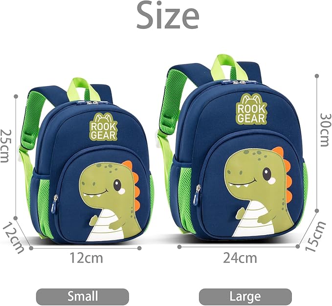 Lightweight and breathable children's dinosaur schoolbag, made of SBR diving fabric, suitable for kindergarten backpacks (black, Small)