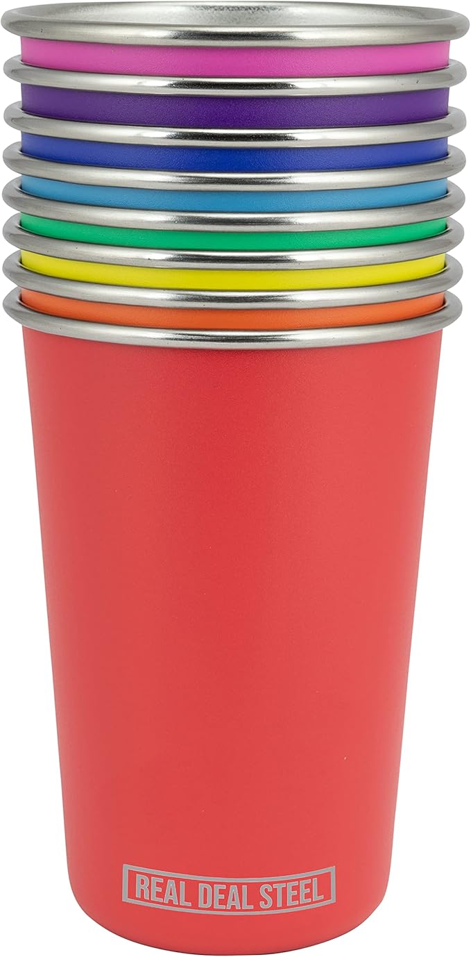 Rainbow Cups 16 oz Pint Cups, Stackable Tumblerrs, Eco Friendly Premium Metal Drinking Glasses