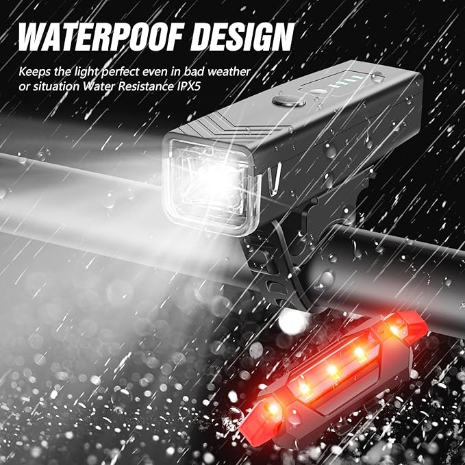 WGGE Ultra Bright USB Rechargeable Bike Light Set,Powerful Bicycle Front Headlight and Back Taillight,Easy to Install for Night Riding Fits All Bicycles,Mountain,Road or Camping