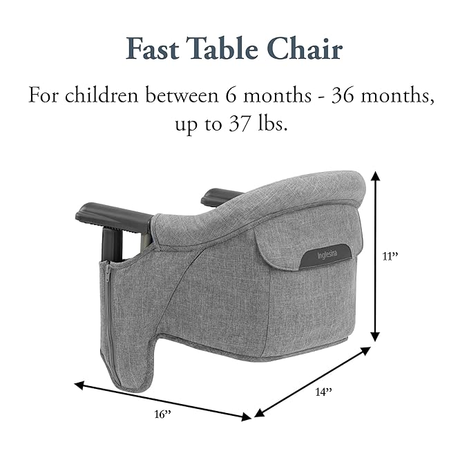 Inglesina Fast Table Chair, Stone Gray Melange - Portable Baby High Chair - for Babies & Toddlers up to 37 lbs - Fits Tables 0.8'' to 3.5'' Thick - Compact & Easy to Use - Travel Bag Included