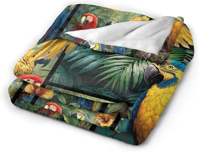 Parrot Blanket Gifts for Girls Women Boys Tropical Birds Throw Blankets Cozy Plush Fleece Botanical Flannel Fuzzy for Couch Decor 50"X40"
