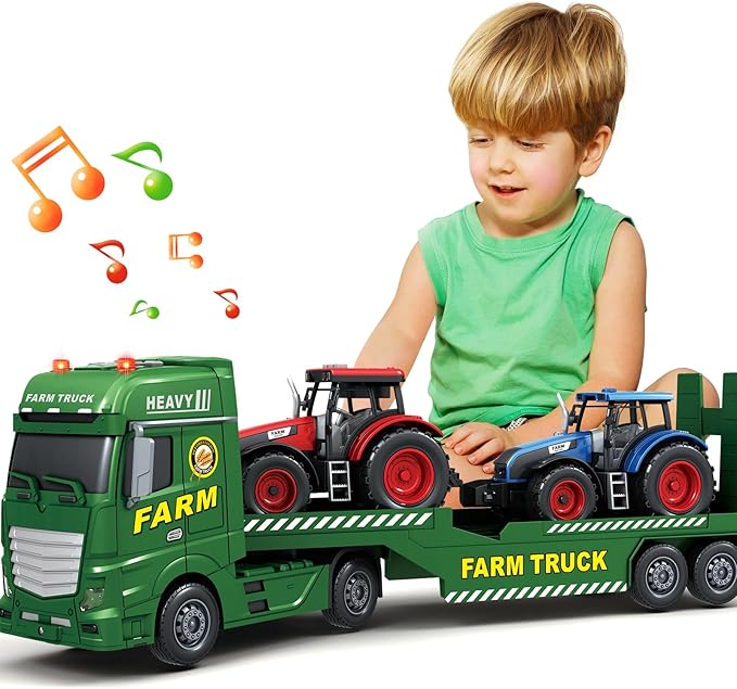 SpringFlower Toddler Boy Truck Toys, 25" Large Farm Vehicles Truck Toy with Tractors,3 in 1 Farm Boy Vehicle, Christmas Birthday Gifts for Kids 3 4 5 6 Years Old