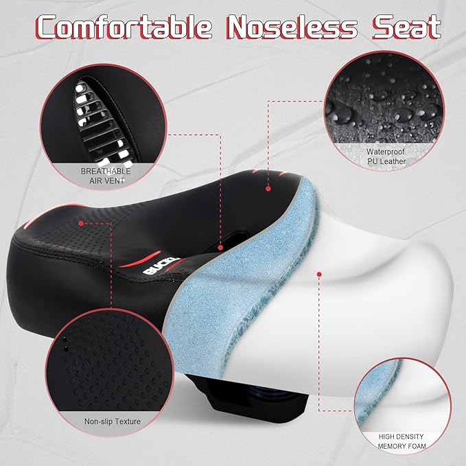 BUCKLOS New Noseless Bike Seat for Comfort Men&Women Extra Wide Bicycle Seat Cushion Oversized Comfortabele Foam Padded Bike Saddle for Peloton Exercise Bike Ebike Cruiser Bikes