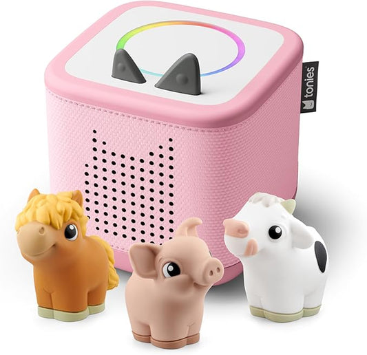 Toniebox 2 My First Farm Bundle for Kids 1+ with Soft and Squeezable Cow, Horse, and Pig - Cloud Pink