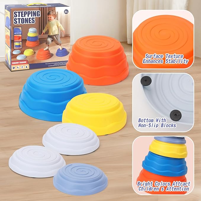 Stepping Stones for Kids, 6 Pcs Non-Slip Toddler Balance Stone Indoor & Outdoor, Sensory Stepping Stones for Toddlers 1-3, Toddler Obstacle Coordination Game Toys