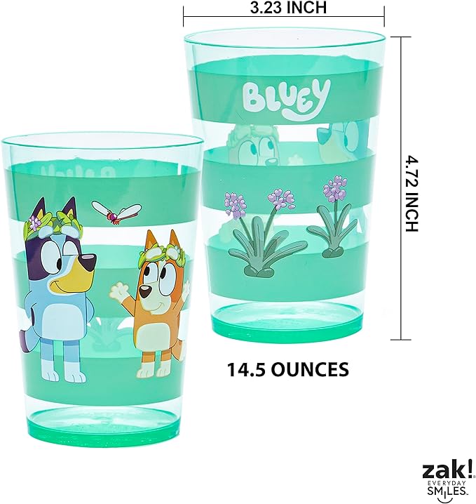 Zak Designs Bluey Nesting Tumbler Set Includes Durable Plastic Cups with Variety Artwork, Fun Drinkware is Perfect for Kids (14.5 oz, 4-Pack, Non-BPA)