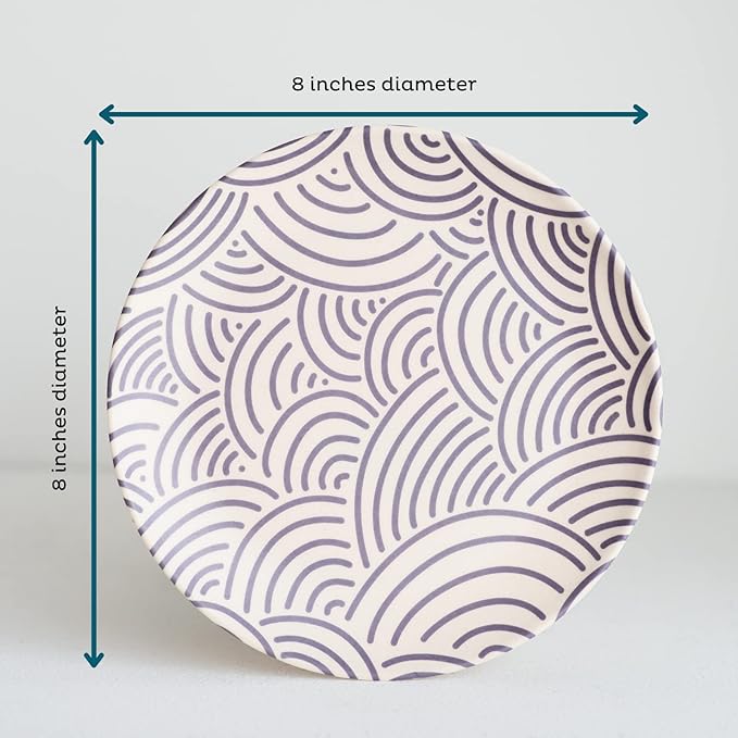 Nook Theory 4 Pack Reusable Bamboo Plates - Non-Toxic Toddler and Kids Plate, Dishwasher Safe, Not Microwavable Dinnerware (Coast 8")