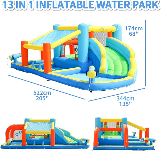 Inflatable Water Slide,Bounce House for Kids Backyard,Inflatable Water Park with Splash Pool,Jump House with Waterslide,Bouncy Castle for Wet and Dry