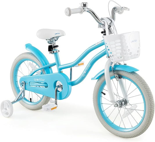 BABY JOY Kids Bike, 12 14 16 18 20 Inch Boys Girls Bike w/Adjustable Seat, Removable Basket, Handbrake & Coaster Brake, Training Wheels or Kickstand, Kids Bicycle with Multi-Color