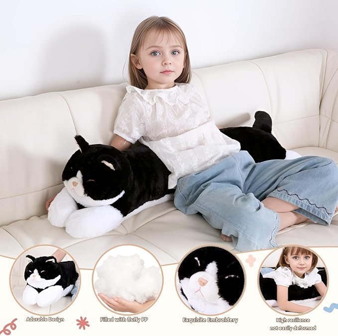 40'' Jumbo Cat Plush Stuffed Animal, Large Black Cat Long Body Pillow Plush Toy, Giant Soft Fluffy Kitty Cat Plushies Gift for Kids Boys Girls, Birthday, Halloween, Christmas