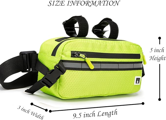 Waterproof Bike Bag, Front Handlebar Bag, Kids Handlebar Bag for Bicycles, Mount Bicycle Bag that converts to Crossbody Bag (Neo Green)
