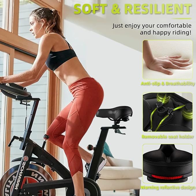 Bike Seat, Most Comfortable Bicycle Seat Dual Shock Absorbing Memory Foam Waterproof Bicycle Saddle Bike Seat Replacement with Refective Tape